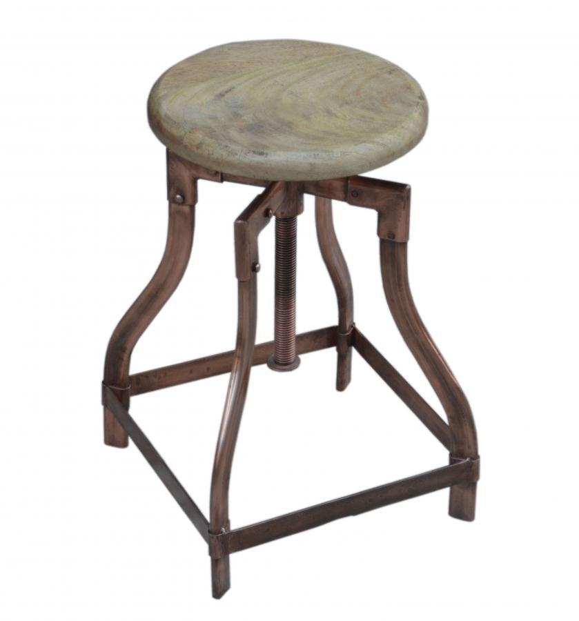 ADJUSTABLE HEIGHT METAL & WOOD STOOL