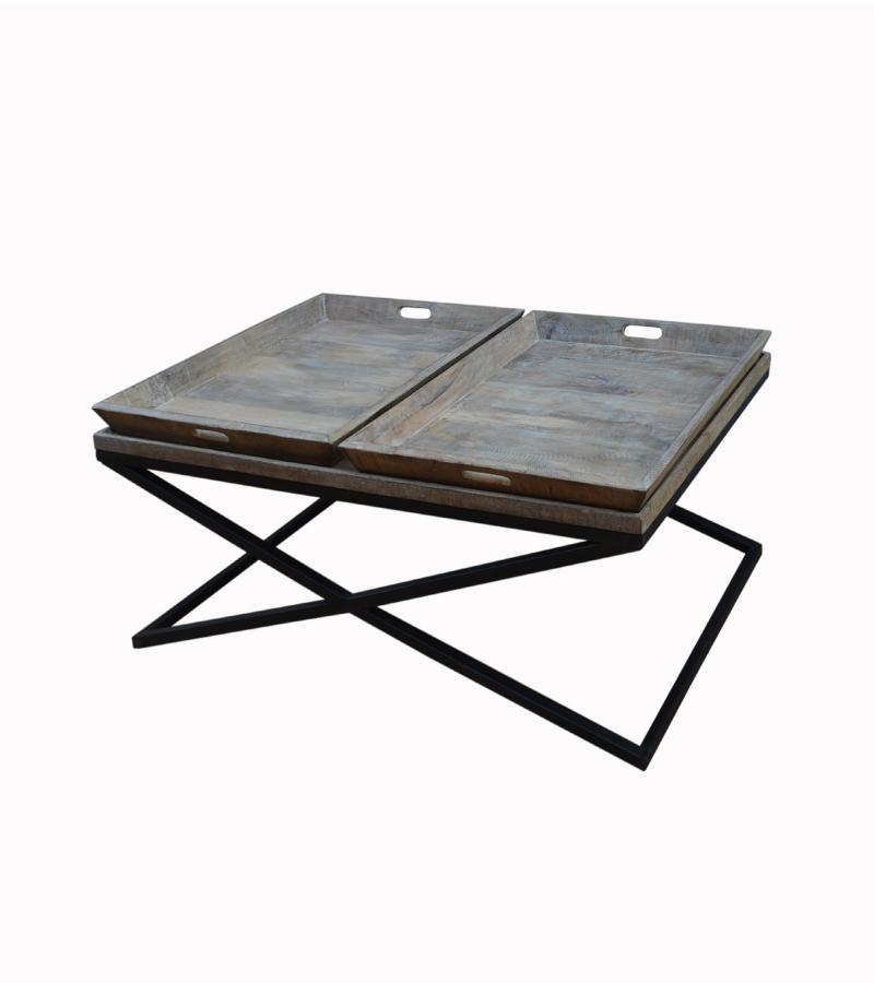 SOLID WOOD TRAY COFFEE TABLE & IRON
