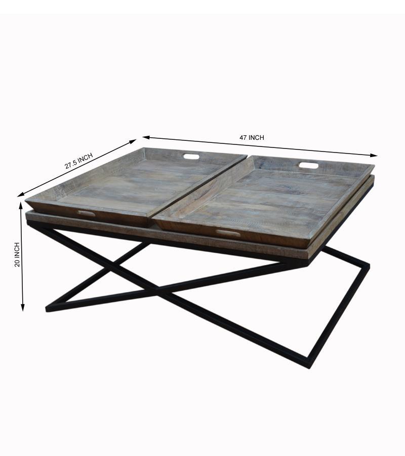 SOLID WOOD TRAY COFFEE TABLE & IRON