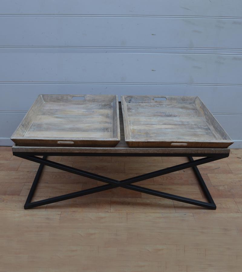 SOLID WOOD TRAY COFFEE TABLE & IRON
