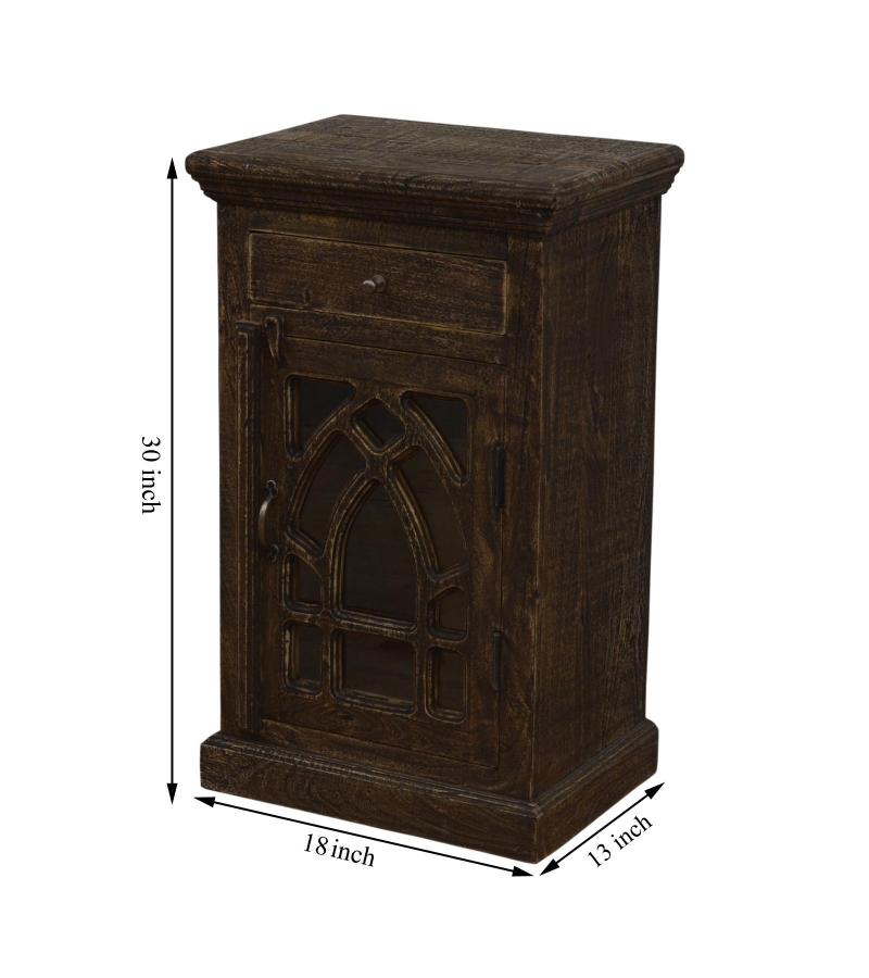 SOLID WOOD & GLASS NIGHTSTAND END TABLE