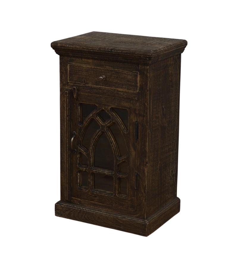 SOLID WOOD & GLASS NIGHTSTAND END TABLE