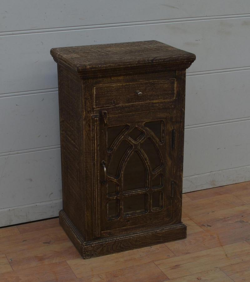 SOLID WOOD & GLASS NIGHTSTAND END TABLE