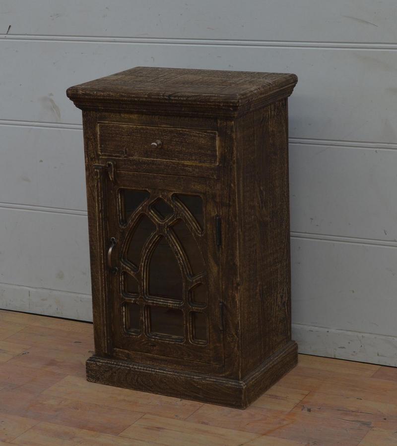 SOLID WOOD & GLASS NIGHTSTAND END TABLE