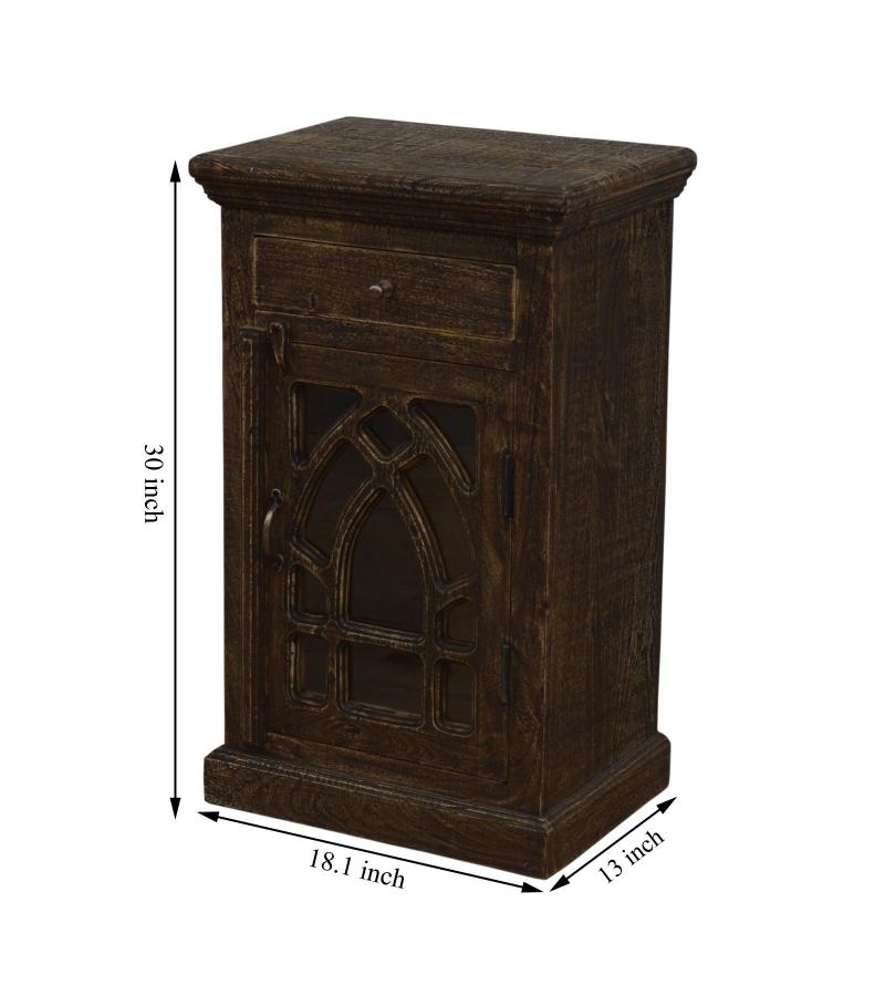 SOLID WOOD & GLASS NIGHTSTAND END TABLE