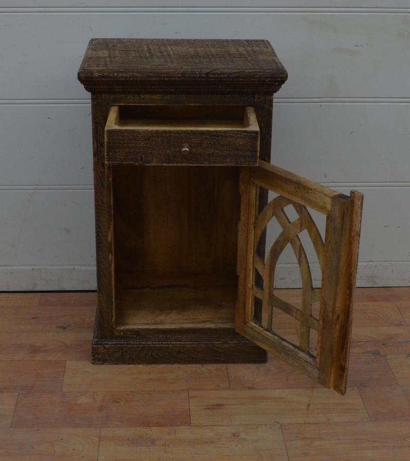 SOLID WOOD & GLASS NIGHTSTAND END TABLE