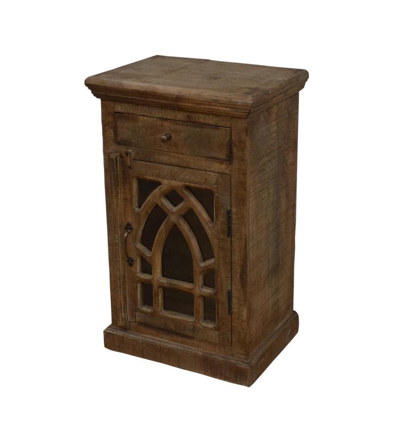SOLID WOOD & GLASS NIGHTSTAND END TABLE