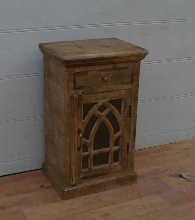 SOLID WOOD & GLASS NIGHTSTAND END TABLE