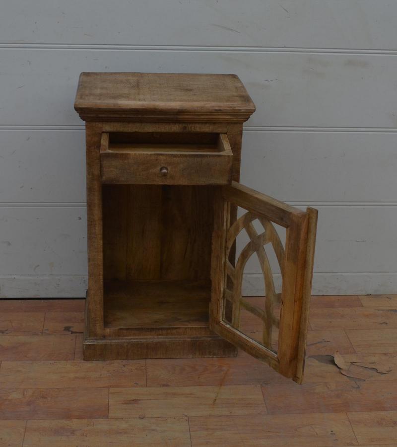SOLID WOOD & GLASS NIGHTSTAND END TABLE