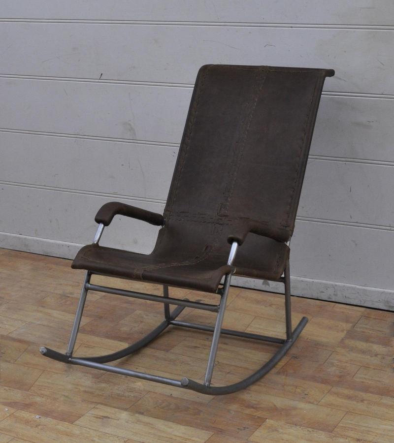 FULL HIDE LEATHER & IRON ROCKING CHAIR