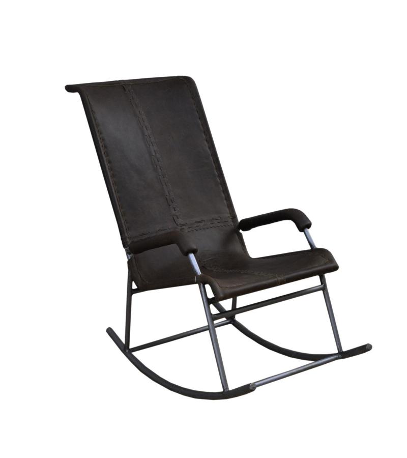 FULL HIDE LEATHER & IRON ROCKING CHAIR