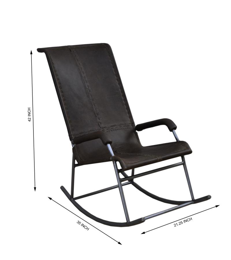 FULL HIDE LEATHER & IRON ROCKING CHAIR