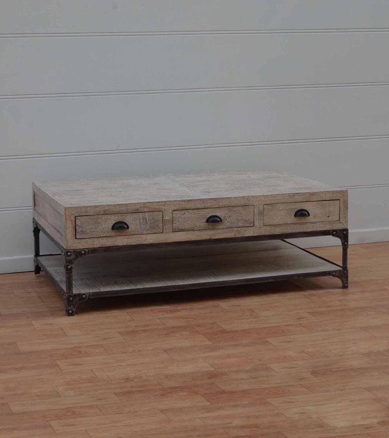 SOLID WOOD & IRON COFFEE TABLE
