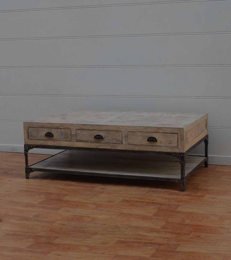SOLID WOOD & IRON COFFEE TABLE