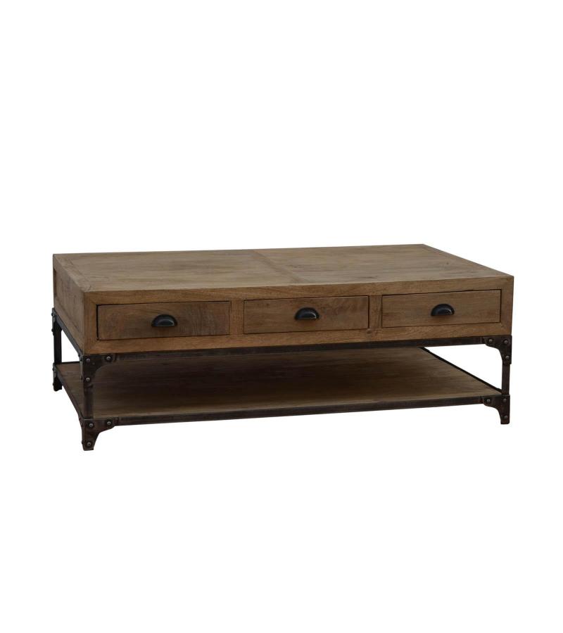 SOLID WOOD & IRON COFFEE TABLE