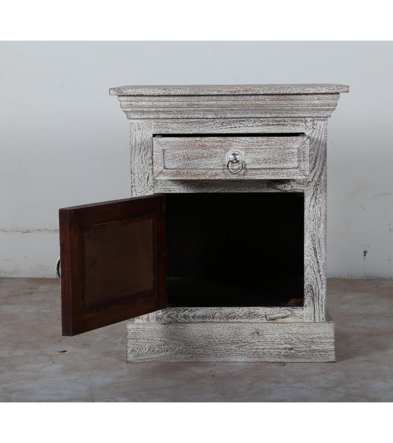 WOODEN 1/1 DRW BEDSIDE WITH GLASS