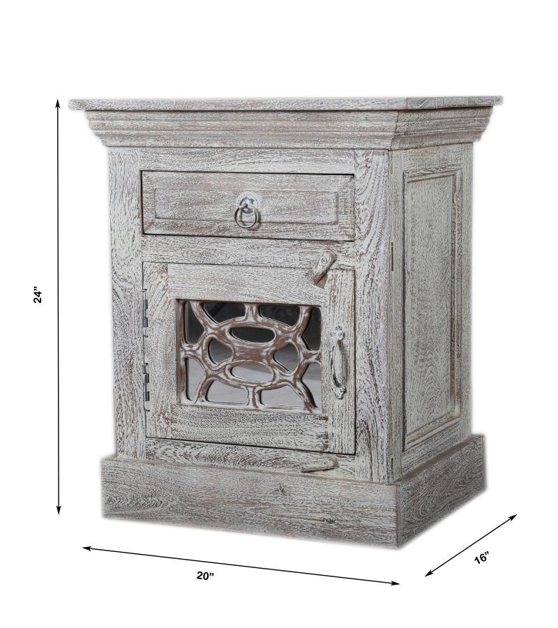 WOODEN 1/1 DRW BEDSIDE WITH GLASS