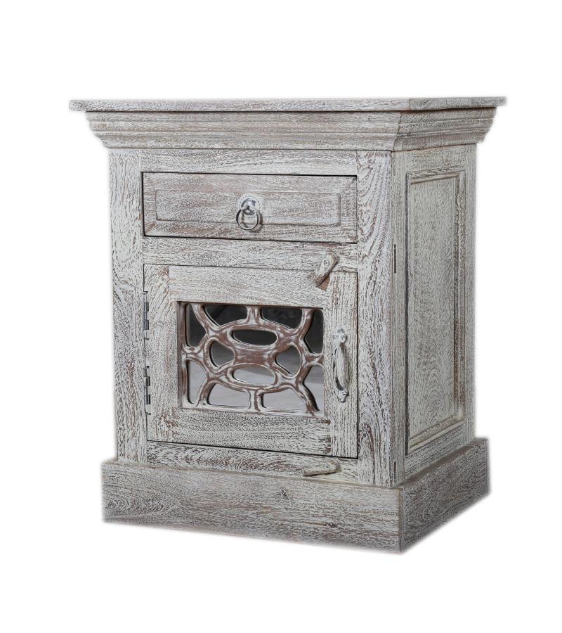 WOODEN 1/1 DRW BEDSIDE WITH GLASS