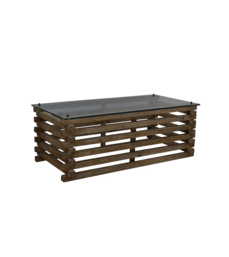SOLID WOOD COFFEE TABLE W/ GLASS TOP