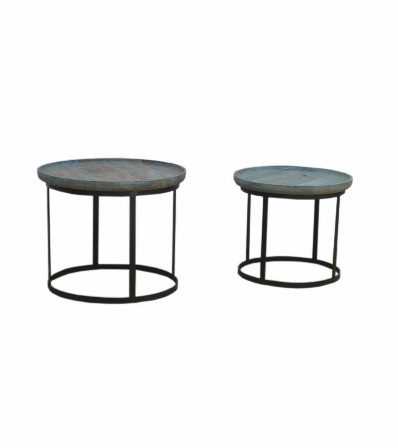 SET OF 2 SOLID WOOD & IRON END TABLES