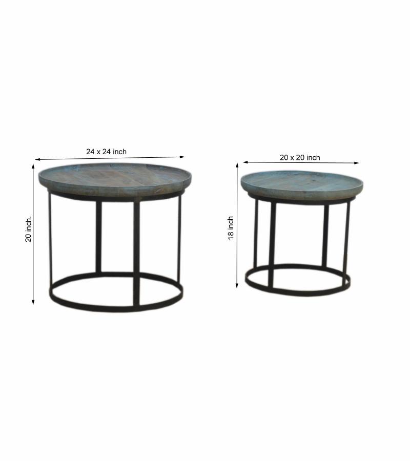 SET OF 2 SOLID WOOD & IRON END TABLES