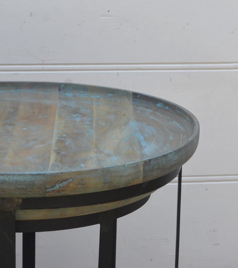 SET OF 2 SOLID WOOD & IRON END TABLES