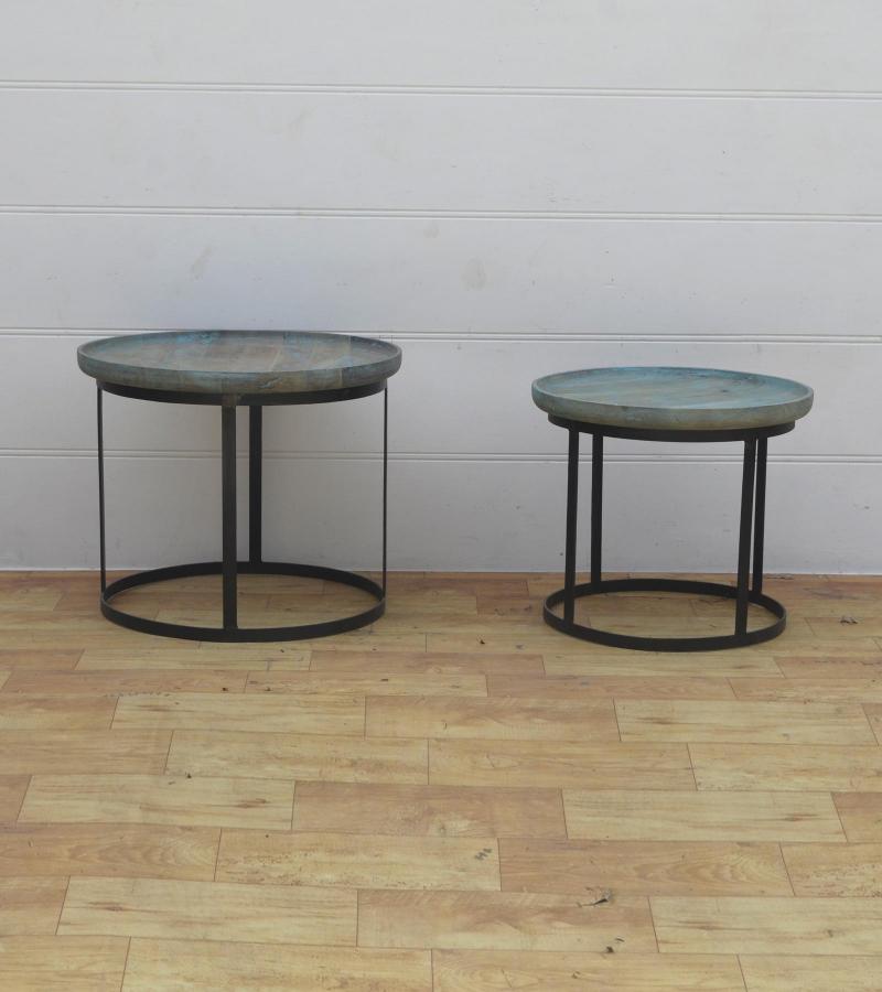 SET OF 2 SOLID WOOD & IRON END TABLES