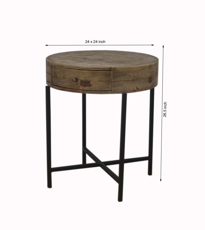 SOLID WOOD & IRON SIDE TABLE 