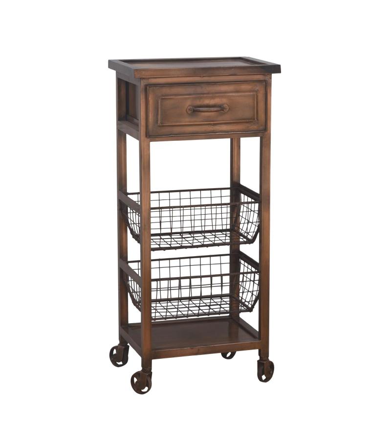 METAL COPPER TONE ROLLING CART SIDE TABLE