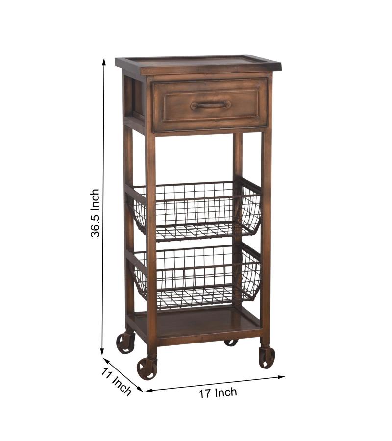 METAL COPPER TONE ROLLING CART SIDE TABLE