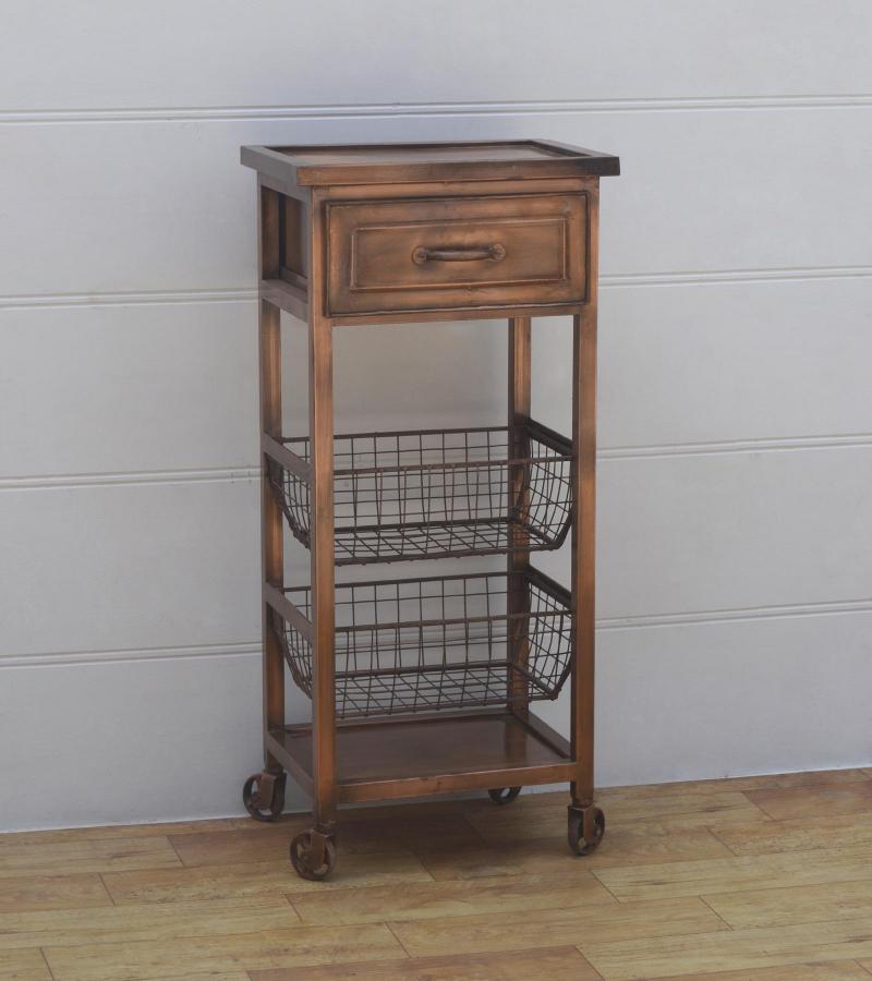 METAL COPPER TONE ROLLING CART SIDE TABLE