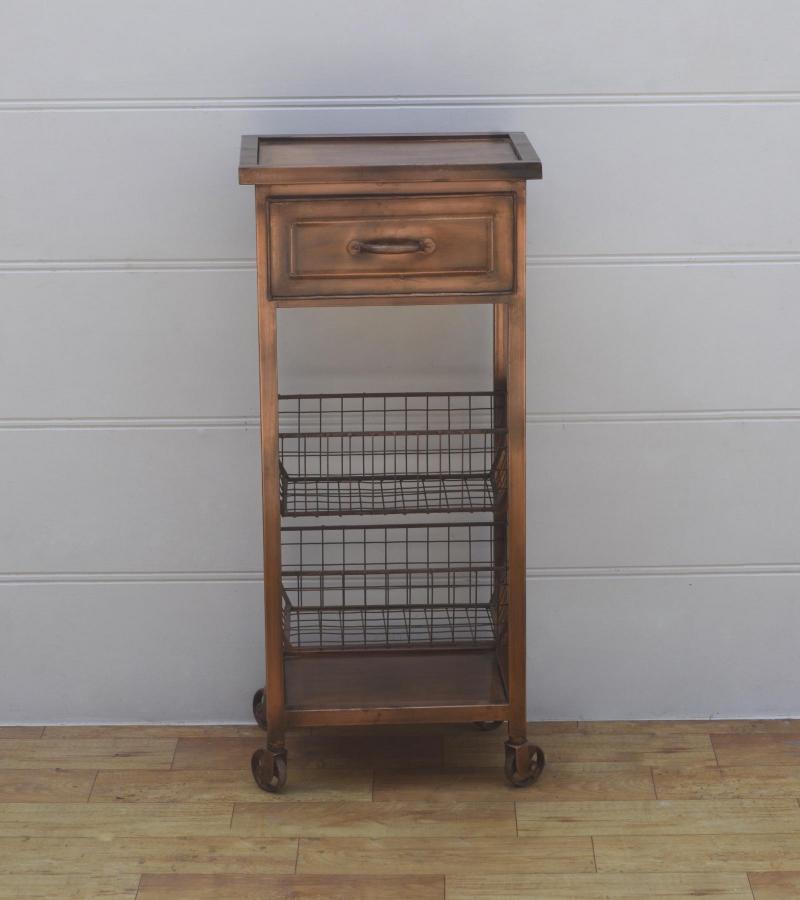 METAL COPPER TONE ROLLING CART SIDE TABLE