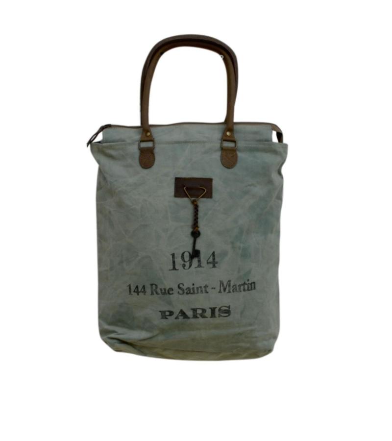 CANVAS & FULL HIDE LEATHER TOTE BAG