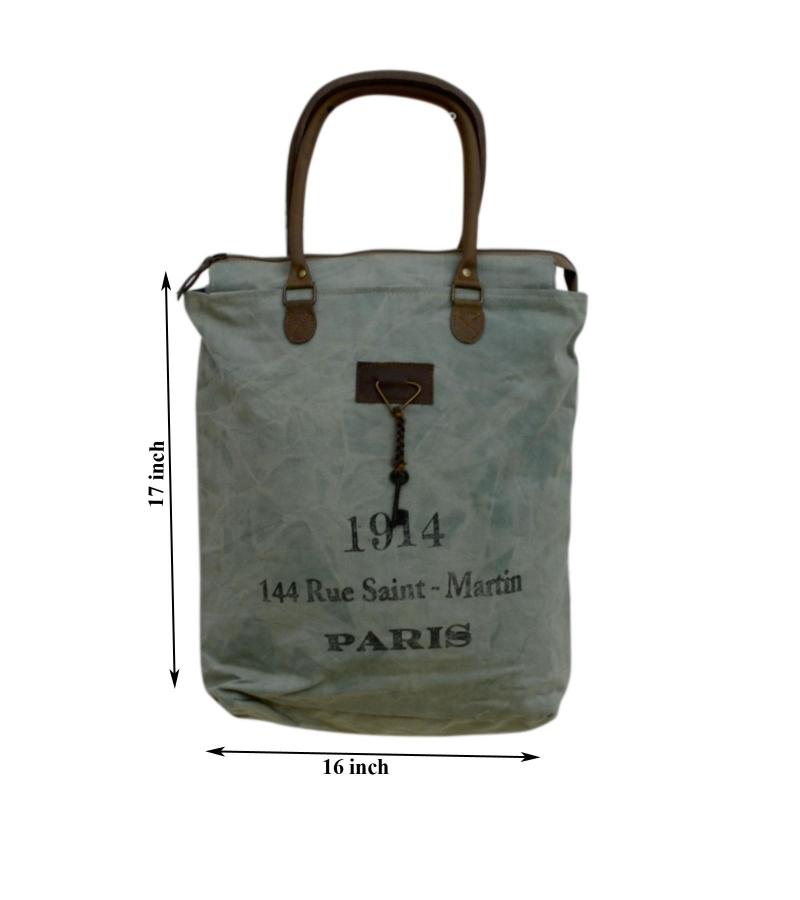 CANVAS & FULL HIDE LEATHER TOTE BAG