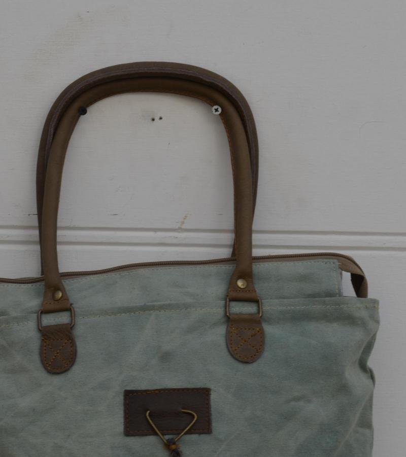 CANVAS & FULL HIDE LEATHER TOTE BAG