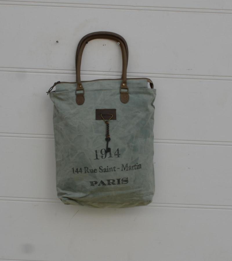 CANVAS & FULL HIDE LEATHER TOTE BAG