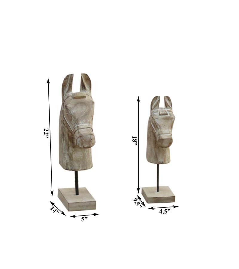 PAIR OF SOLID WOOD HORSE HEAD STATUES ON STANDS