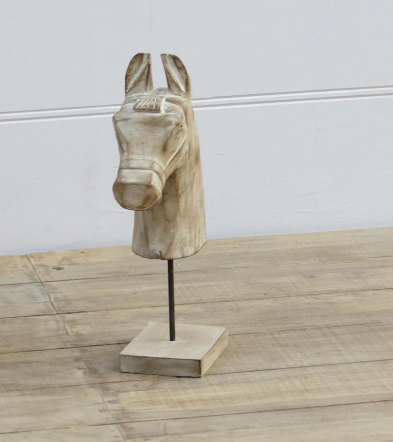 PAIR OF SOLID WOOD HORSE HEAD STATUES ON STANDS