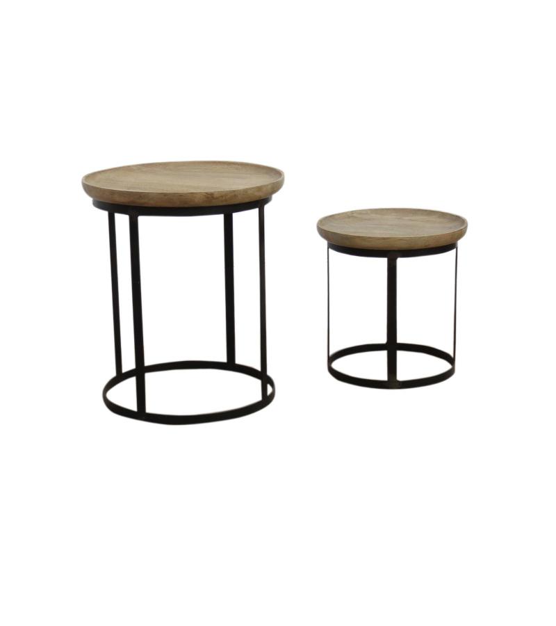 SET OF 2 STACKING SIDE TABLES WOOD & IRON
