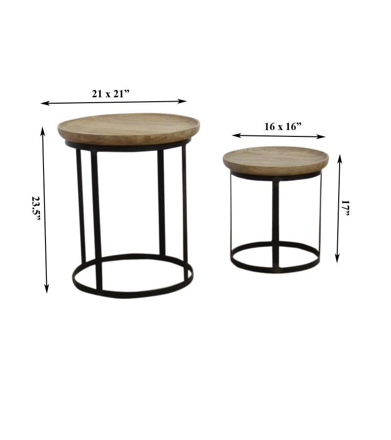 SET OF 2 STACKING SIDE TABLES WOOD & IRON