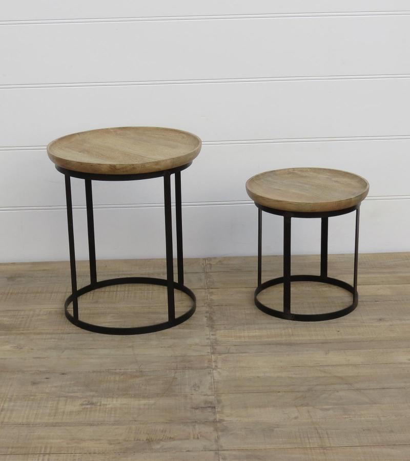 SET OF 2 STACKING SIDE TABLES WOOD & IRON