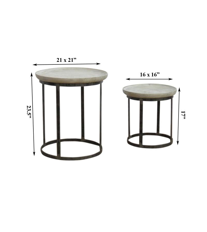 SET OF 2 STACKING SIDE TABLES WOOD & IRON