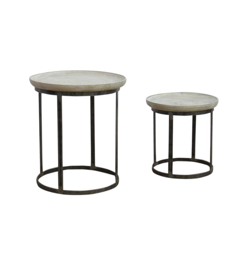 SET OF 2 STACKING SIDE TABLES WOOD & IRON