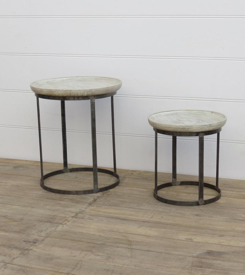 SET OF 2 STACKING SIDE TABLES WOOD & IRON