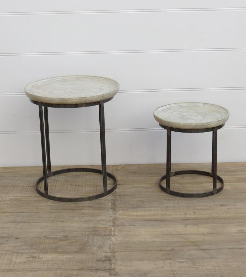 SET OF 2 STACKING SIDE TABLES WOOD & IRON