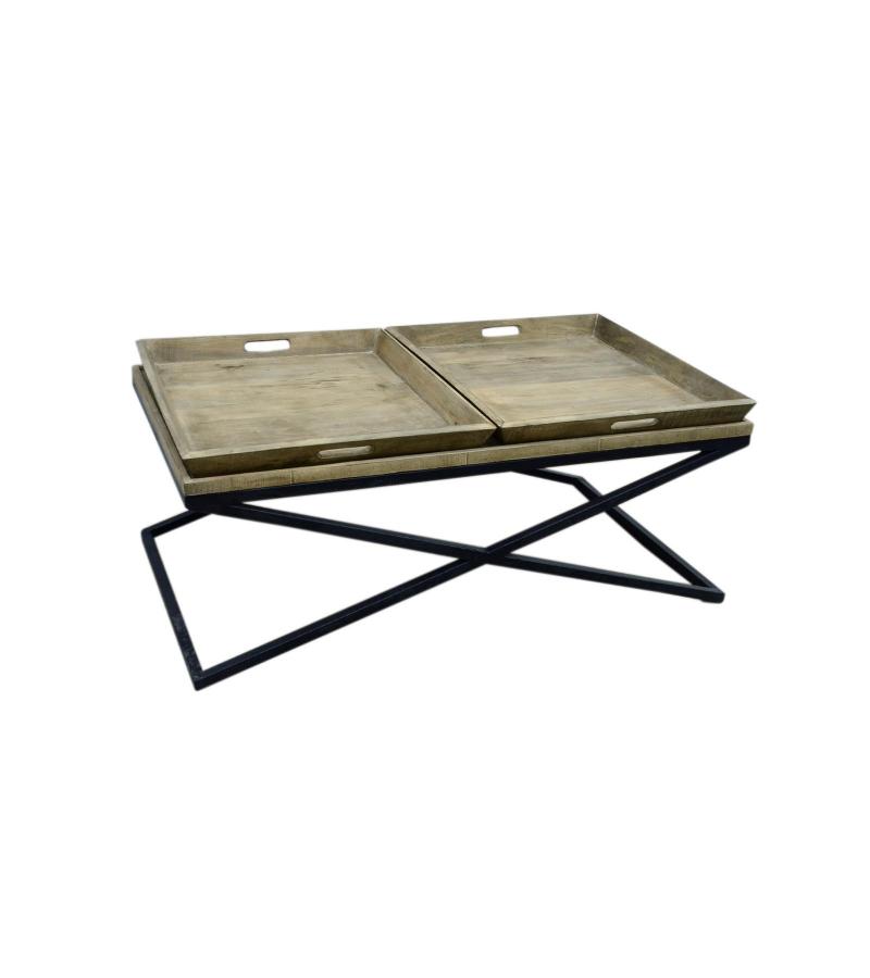 SOLID WOOD TRAY COFFEE TABLE & IRON