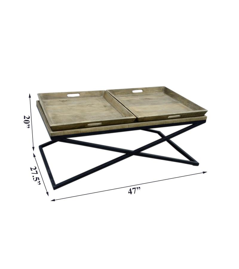 SOLID WOOD TRAY COFFEE TABLE & IRON