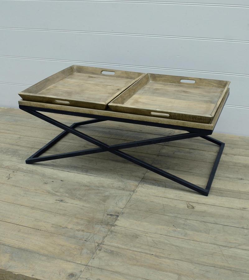 SOLID WOOD TRAY COFFEE TABLE & IRON