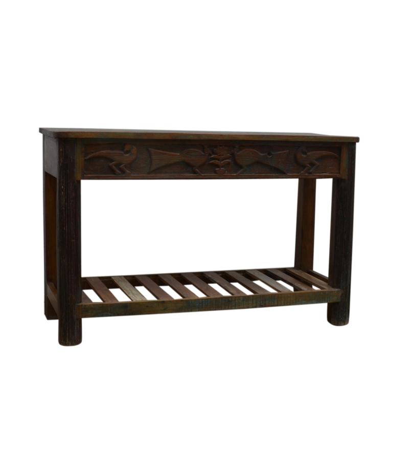 HAND CARVED SOLID RECLAIMED WOOD CONSOLE TABLE