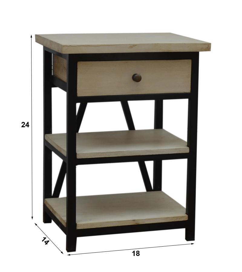 SOLID WOOD & IRON NIGHTSTAND / END TABLE